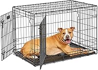 MidWest Homes for Pets 36-Inch LifeStages Double Door Folding Dog Crate | 41-70 lbs Breeds | Divider, Leak-Proof Tray, Heavy-Duty Secure Latch