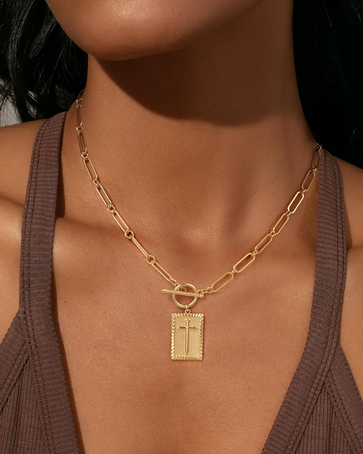 Valentines Day Gifts 14K Gold Plated and Silver Plated Cross Necklace for Women, Non-Tarnish Faith Jewelry with Toggle Clasp, Fashion Necklace Gifts for Women, Christian Faith, Communion, Birthday & Christmas - Image 3