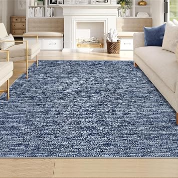 Modern Area Rug 5x7, Solid Contemporary Washable Bedrrom Rug Soft Ultra Thin Indoor Floor Throw Carpet for Living Room Office Dining Room, Navy Blue