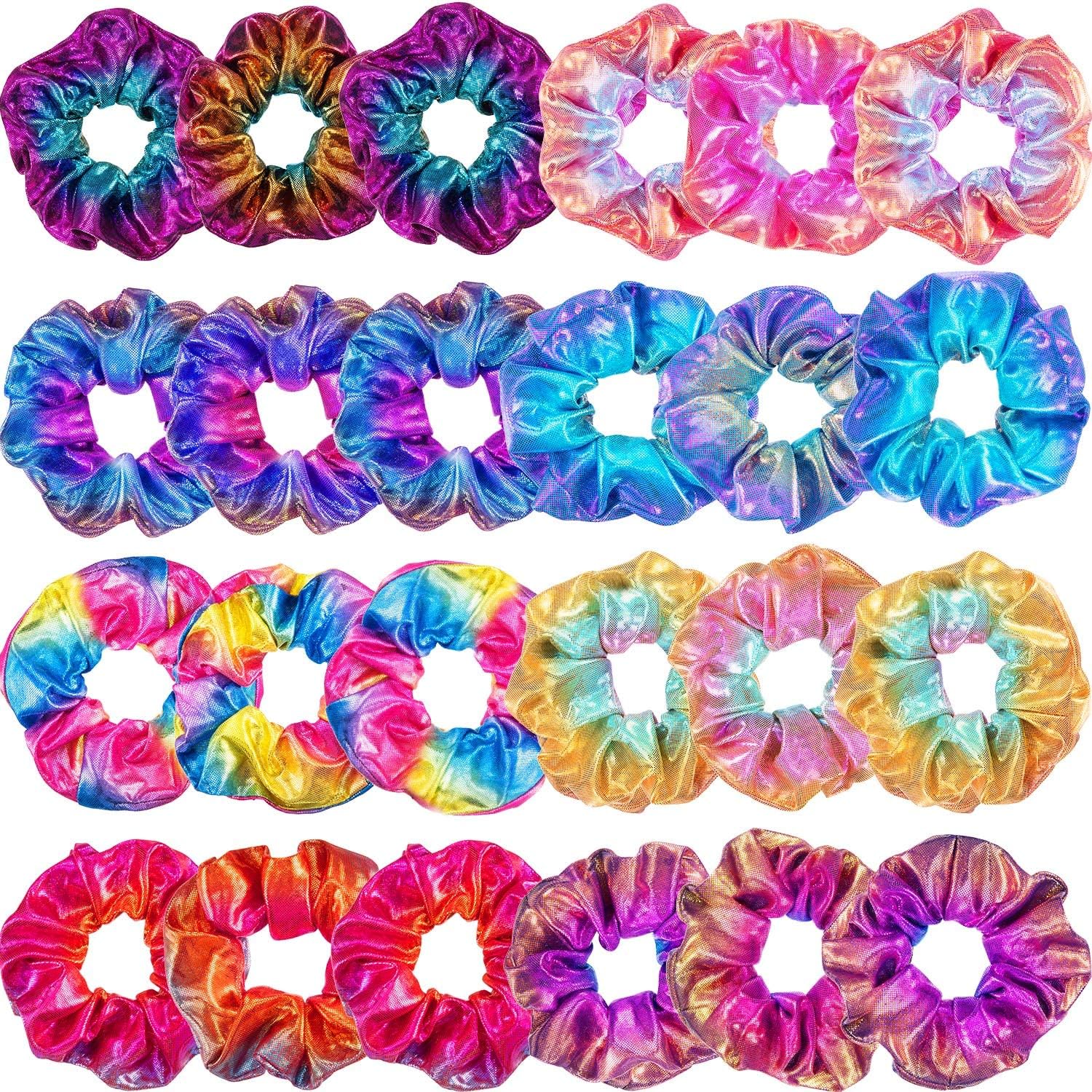 Tatuo 18 Pieces Rainbow Hair Scrunchies Elastic Bands Scrunchy Colorful Hair Ties Ropes for Women Girls Gymnastics Birthday Party Favors, Large(Rainbow Colors)