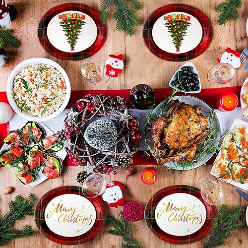 Miniatura 5 de 100 platos de papel ovalados para árboles de Navidad, platos de papel desechables de 10 x 12 pulgadas, platos de cena decorativos con copos de