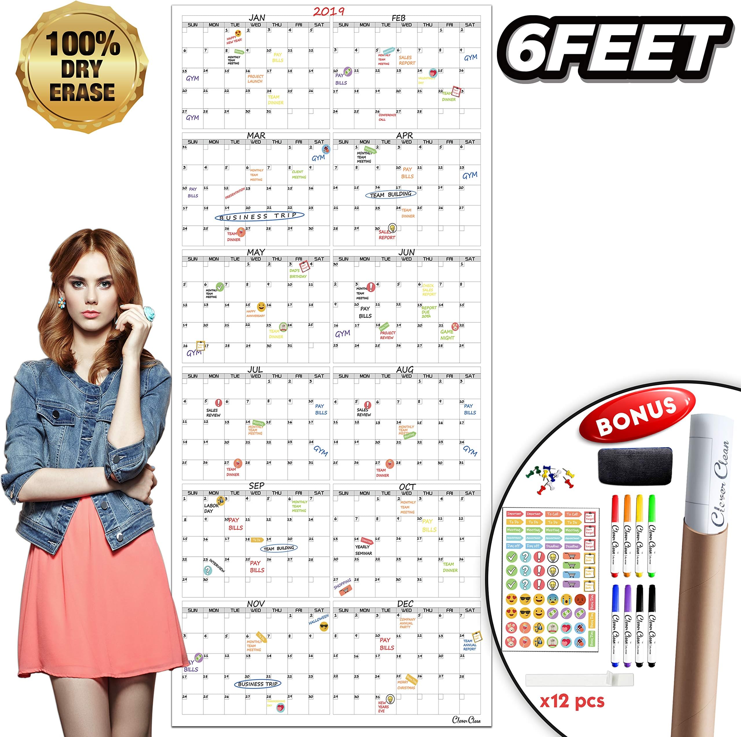 Large Reusable Dry Erase Wall Calendar - 36"x72" 2020-2021 Undated Yearly Planner for Home, Office, School Projects - Jumbo Laminated Task Organizer (Vertical)