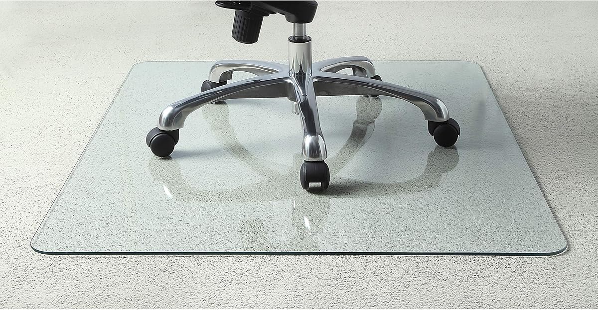 Lorell Tempered Glass Chairmat, 44" Width x 50" Depth x 0.25" Thickness, Clear, 1 Each