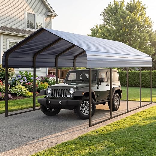 Gray 10x20 ft Heavy Duty Metal Carport Kit