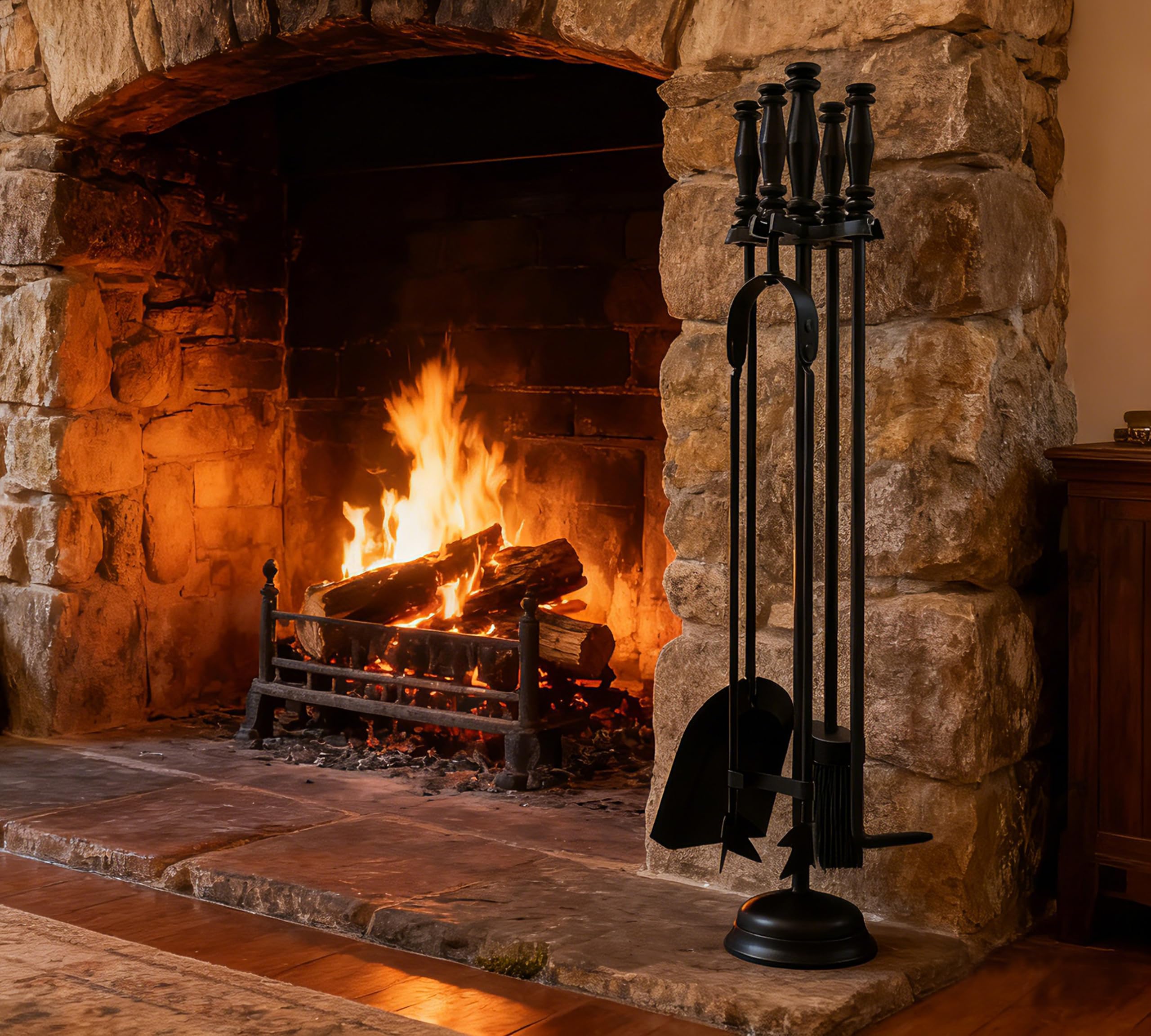 Poêle à bois et feu ouvert avec le kit d'outils de cheminée Kingson de 54 cm de haut