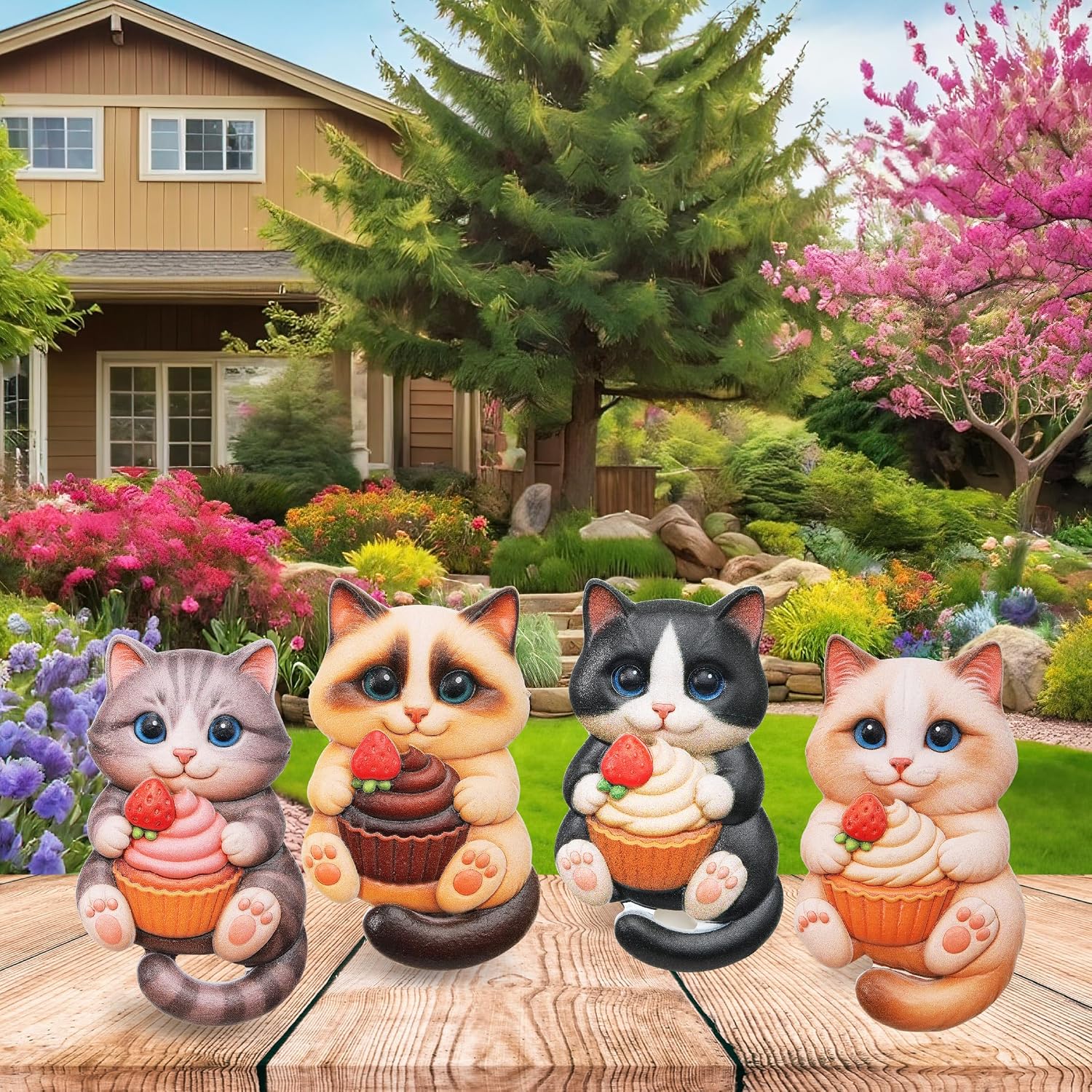 CoTa Global 3D Snack Time Cupcake Cats Fridge Magnets Set of 4 - Cute Cat Holding Cupcake Refrigerator Magnets for Pictures or Notes, Pet-Themed Magnetic Animals for Fridge, Locker, Board - 3 Inches image 2
