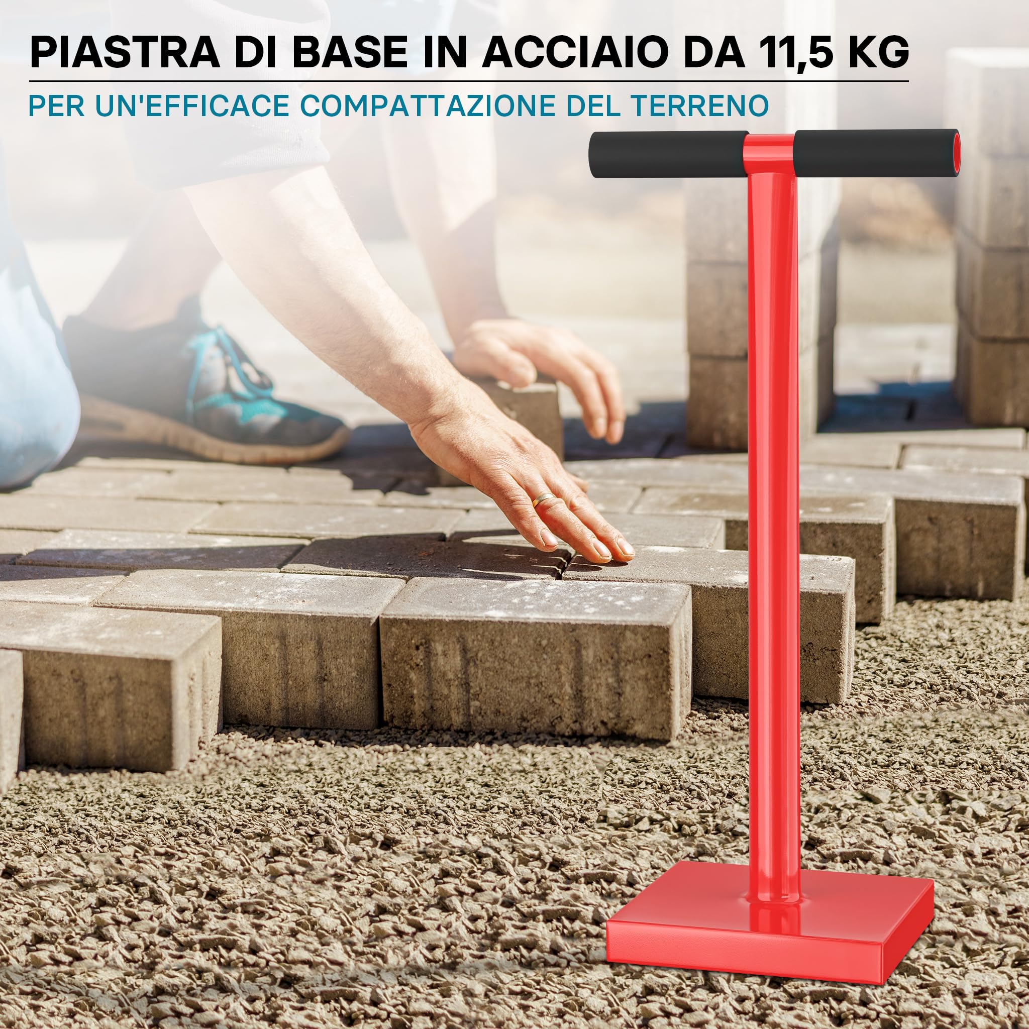 Costipatore manuale 11,5 kg in acciaio piastra di 20x20cm Compattatore terreno