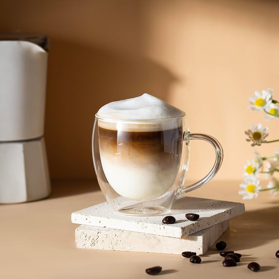 CNGLASS 5oz Espresso Mugs (Set of 4),Double Wall Insulated Glass Coffee Mugs with Handle,Espresso Shot Glasses,Clear Expresso Coffee Cups… - image 8