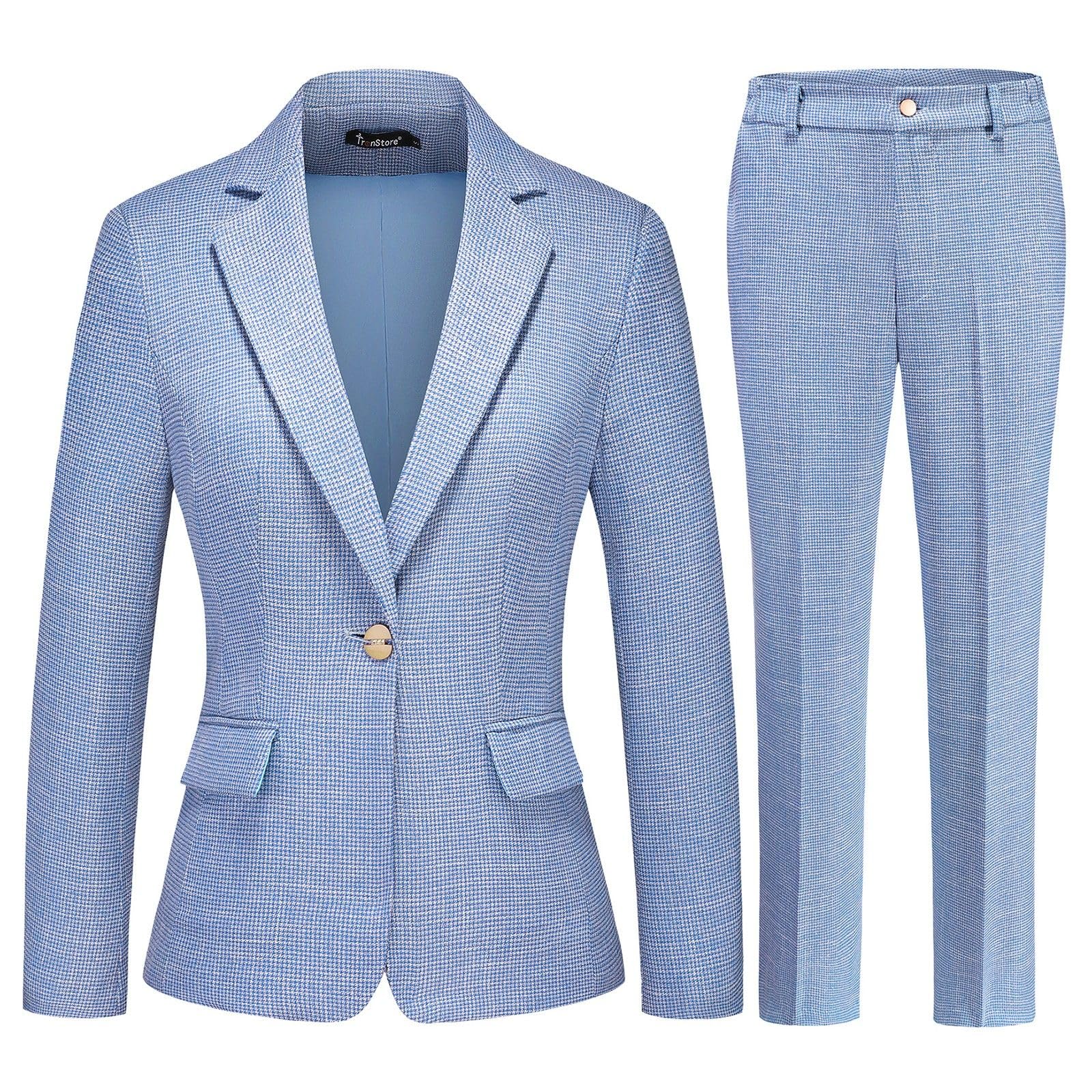 Completo da donna, set da 2 pezzi, pantaloni da lavoro, blazer pied de poule gessato