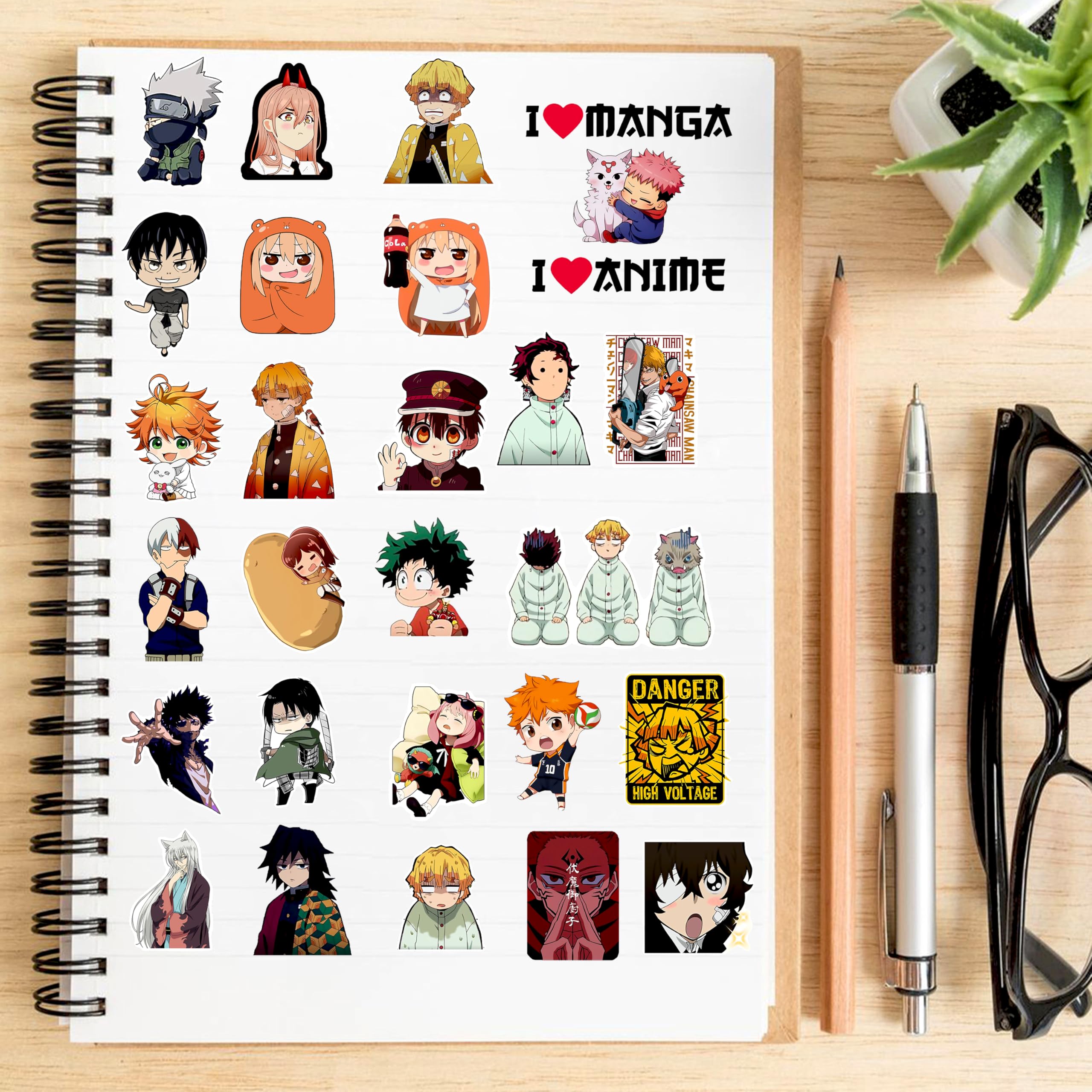 Wonder Hub Anime Stickers Vinyl for Laptop,Phone Cover, Guitar, Journal,Diary Multi-Color Waterproof Sticker Set of 103 Sticker 1