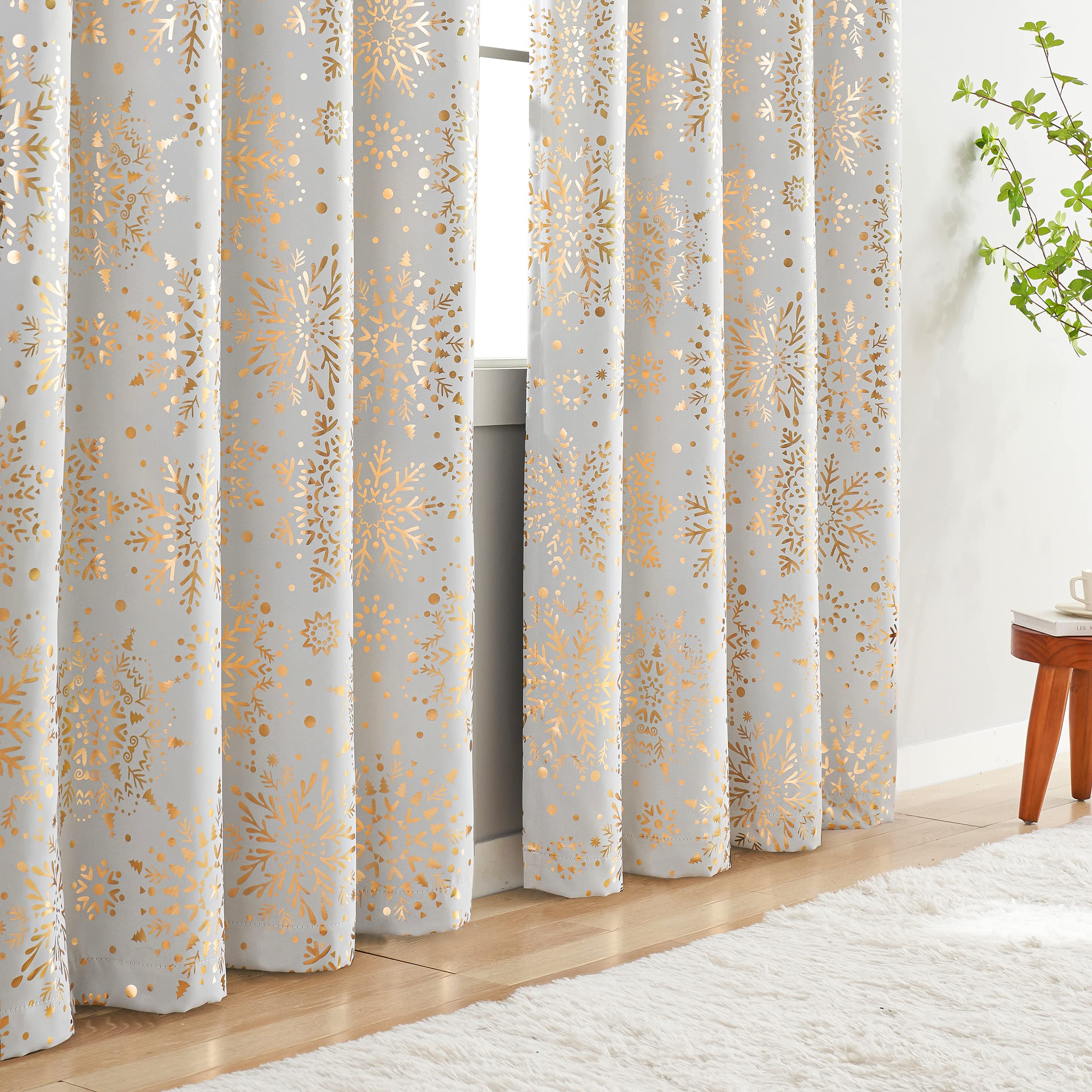 Treatmentex Gold White Blackout Curtains for Living Room 84inch Long Foil Medallion Print Full Blackout Window Panels for Bedroom Contempory Energy Efficient Drapes for Holiday Décor 50" W 2pcs