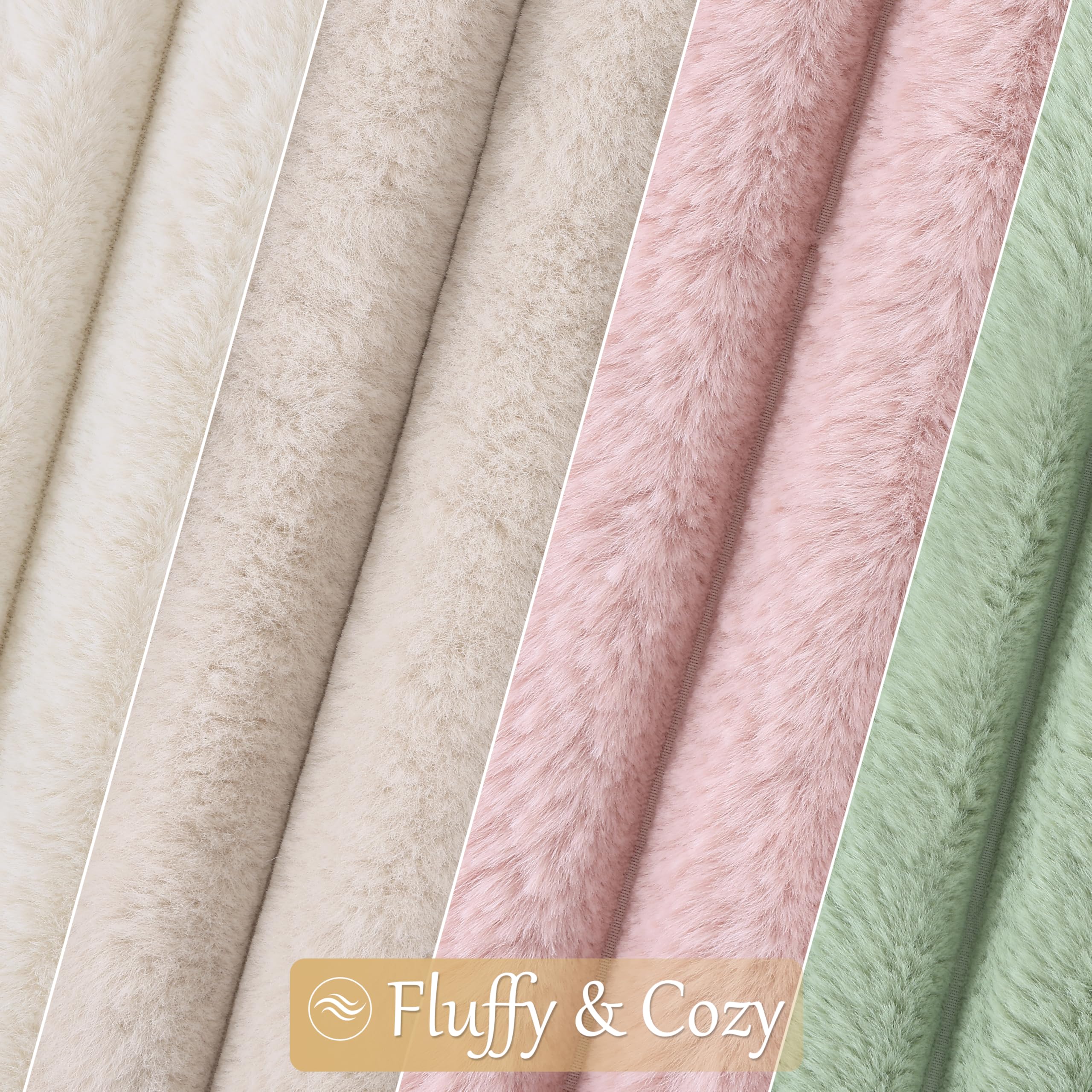 decorUhome Set di 4 federe per cuscini in finta pelliccia, 45 x 45 cm, decorative, moderne e morbide federe in peluche a righe con retro in velluto, per divano, letto, soggiorno, bianco/rosa