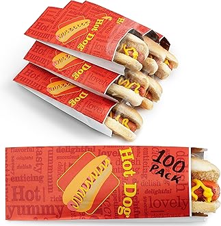 Stock Your Home Hot Dog Wrappers Foil Laminated Paper (100 Pack) Grease Resistant Red Hot Dog Sleeves Foil, Bulk Hot Dog Bags for Carnival Themed Party, Food Cart, Concession Stand