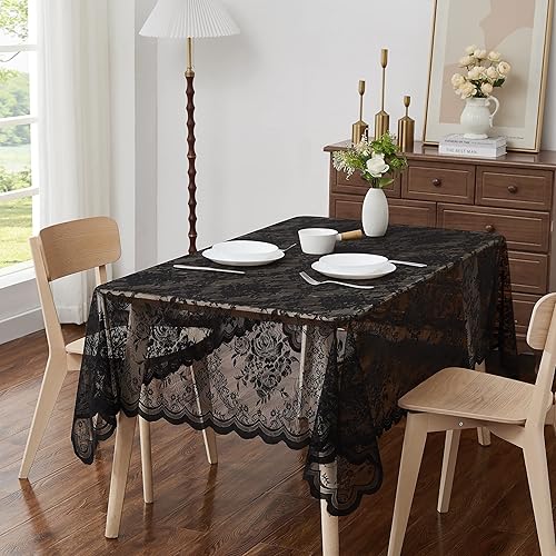 LinenZone Hermoso mantel de encaje oblongo, con elegante fondo festoneado para cualquier evento especial como bodas, fiestas de cumpleaños, baby