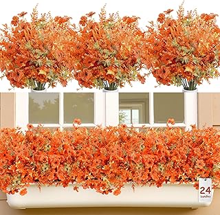 SHareconn 24 Bouquets Fleurs Artificielles Automne, Lavande & Violette, Décoration Automne Extérieur Résistante aux UV, pour Maison/Jardin/Mariage, Orange & Tons d'automne