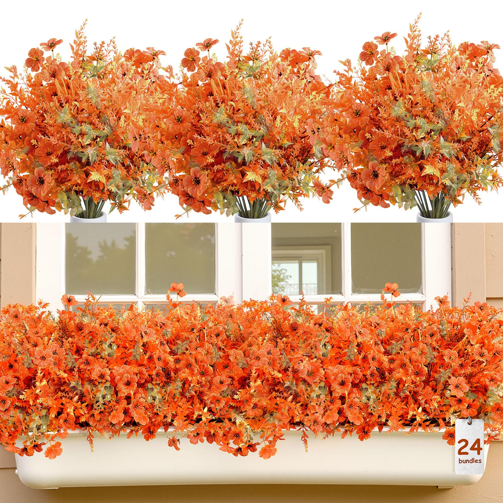 SHareconn 24 Ramos Flores Artificiales Otoño, Lavanda & Violeta, Decoración Otoño Exterior Resistente a UV, para Casa/Jardín/Boda, Naranja & Tonos Otoñales