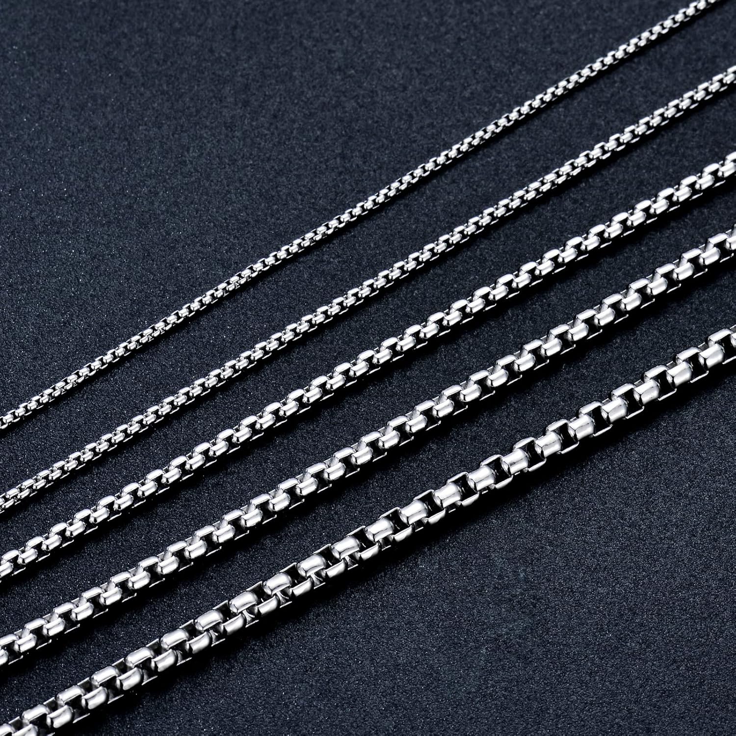 925 Sterling Silver Round Box Chain 1MM, 1.5MM, 2MM, 2.5MM, 3MM Square Rolo Link Chain Necklace for Men Women 18, 20, 22, 24, 26 Inch - Image 4
