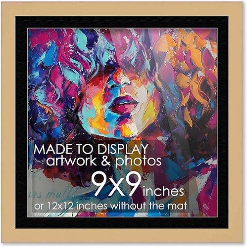 Miniatura 27 de Marco de madera negra de 9 x 9 pulgadas con paspartú blanco Con paspartú de 12 x 12 a 9 x 9 pulgadas Protector inastillable acrílico UV