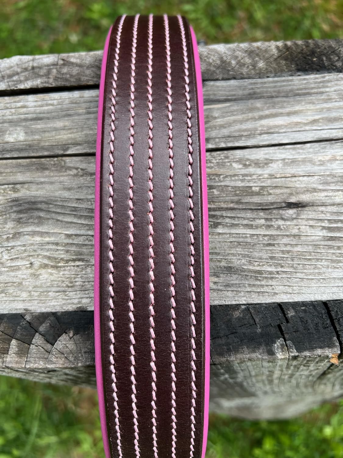 Leaders Leather Dog Collar with Customized Name Plate (Pink/Brown Extra Large (21"-26"))