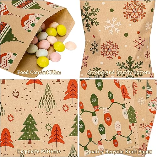 Miniatura 4 de Whaline Paquete de 120 bolsas de regalo de papel kraft de Navidad para árbol de Navidad, copos de nieve, bombillas de luz, bolsas de regalo de