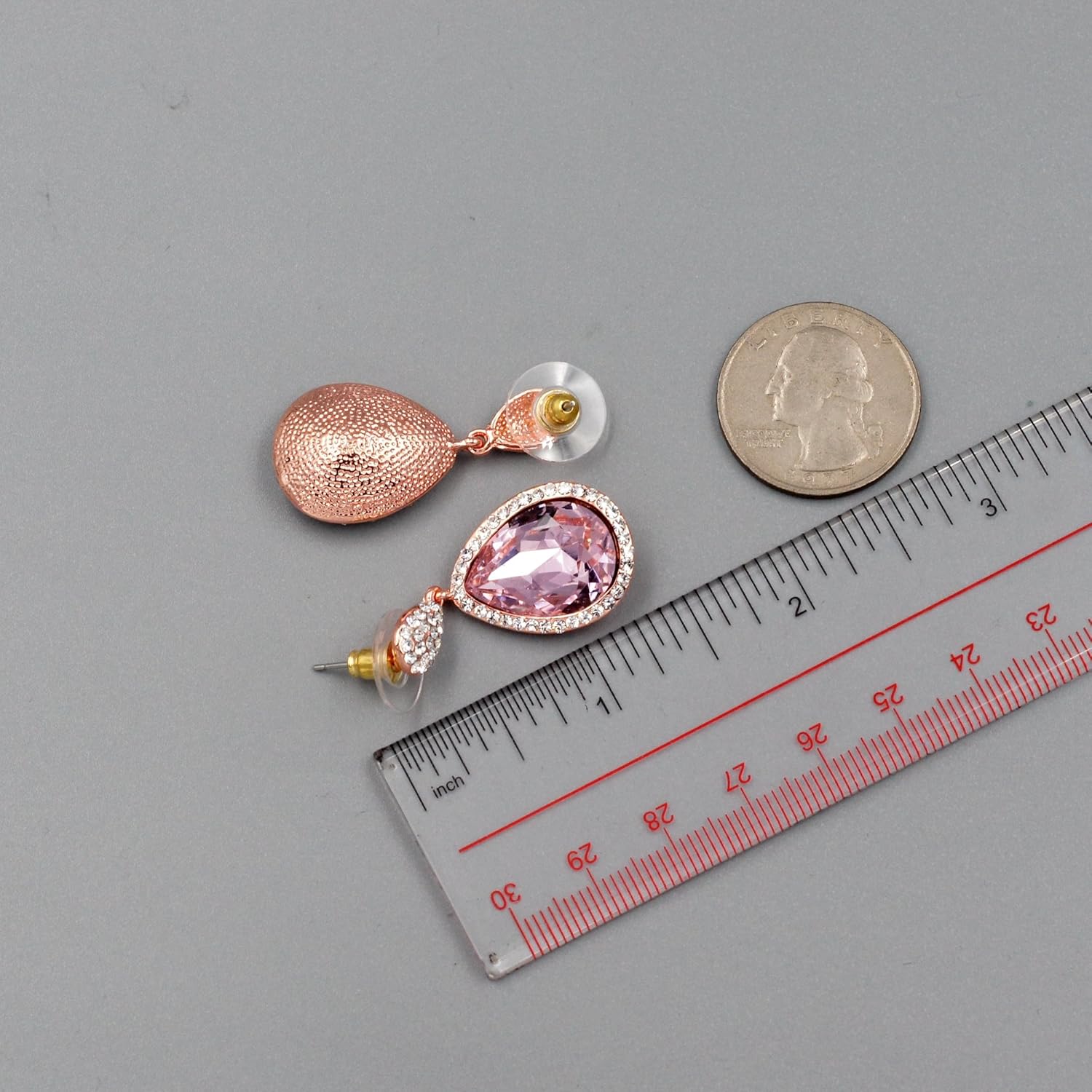 Women Pink Crystal Rhinestone Bridal Teardrop Earrings Wedding Dangle Earrings Bridesmaids,Rose Gold Plated - Image 4