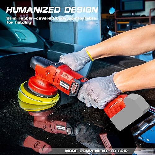 Miniatura 5 de Pulidora inalámbrica para automóvil, máquina de encerado portátil orbital con motor sin escobillas 6 velocidades 750-6800RPM, compatible con