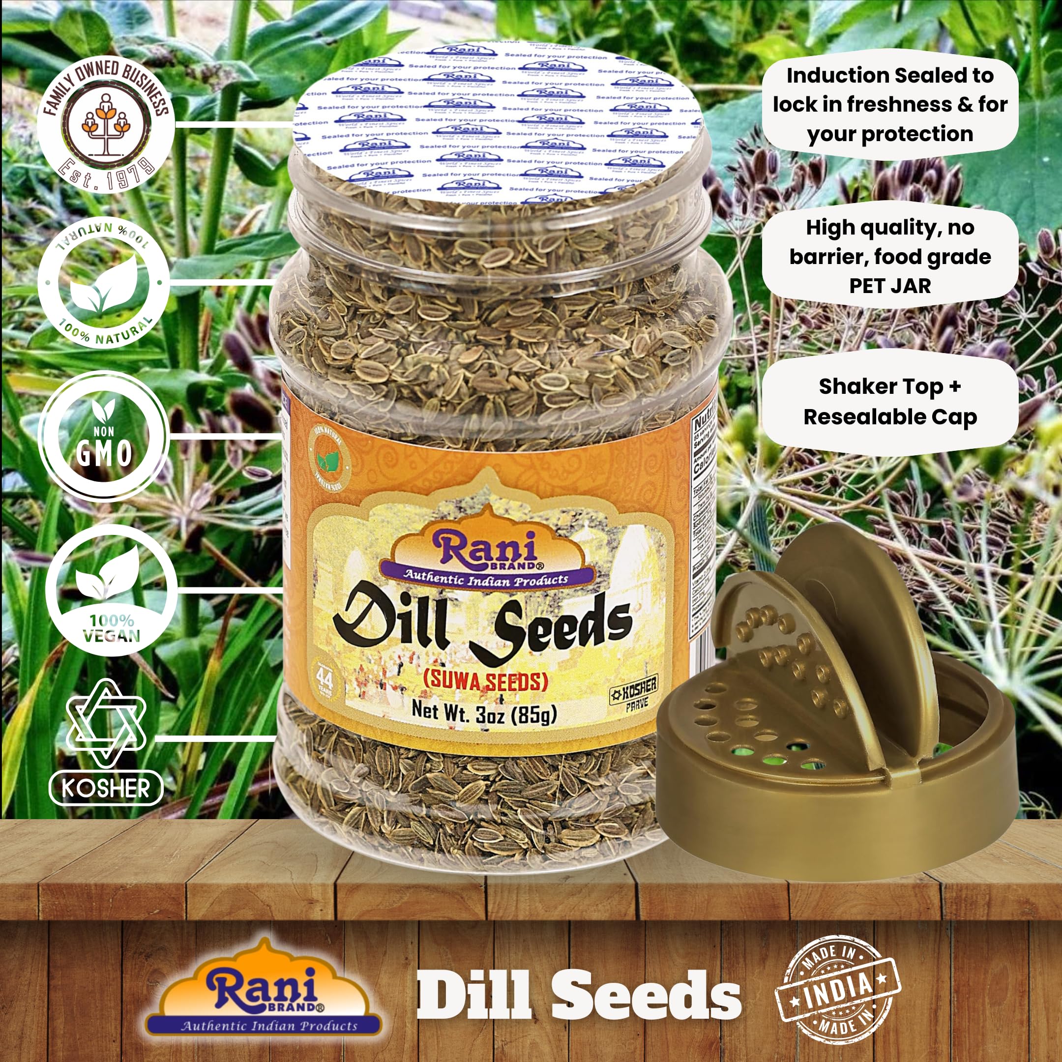 Rani Dill Seeds (Suwa/Sua) Whole, Spice 3oz (85g) PET Jar ~ All Natural | Gluten Friendly | NON-GMO | Kosher | Vegan | Indian Origin, Weed