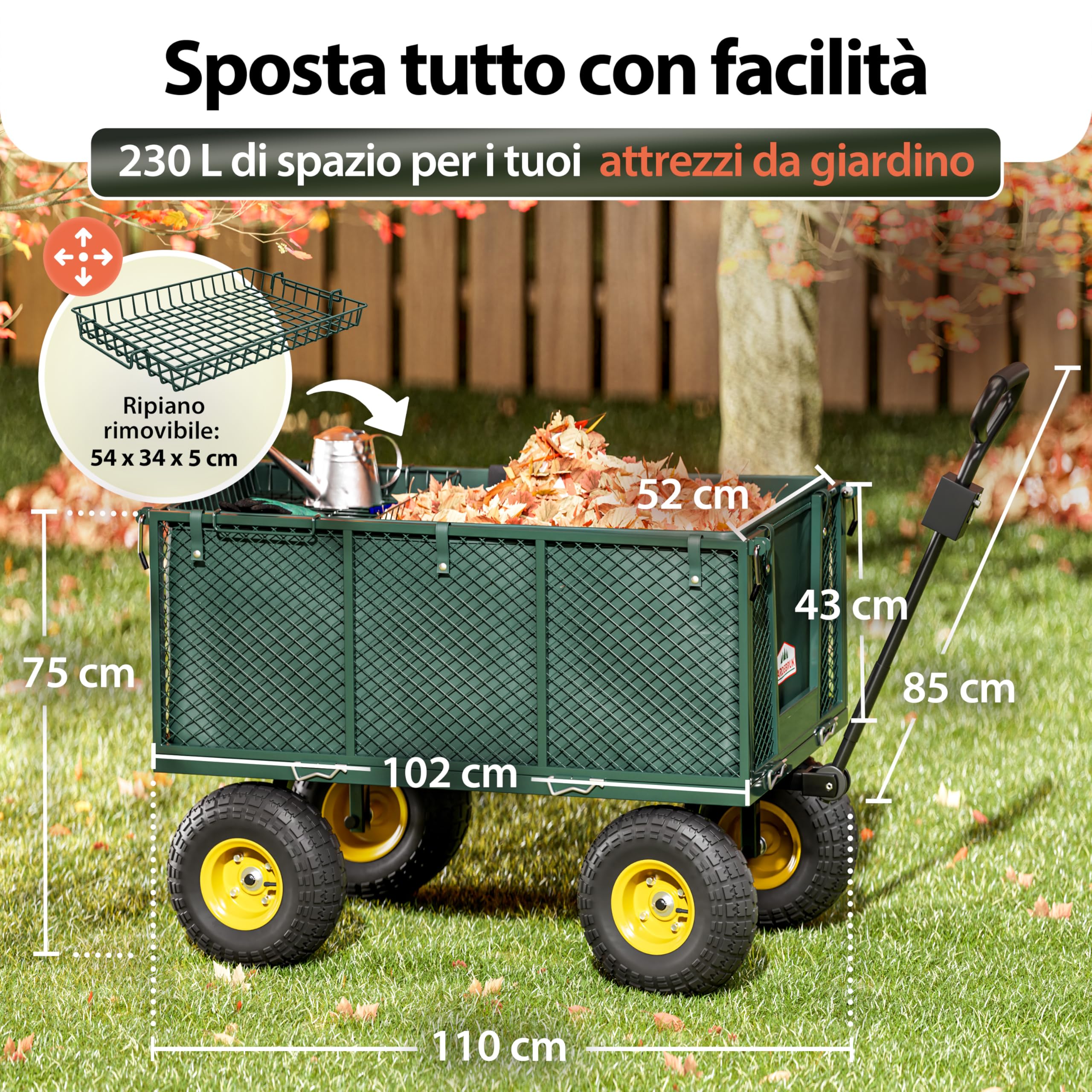 GARDEBRUK® Carrello Portatutto con Ruote 550 kg Rimorchio Carretto Grande da Giardino con Borsone in Tela Rimovibile