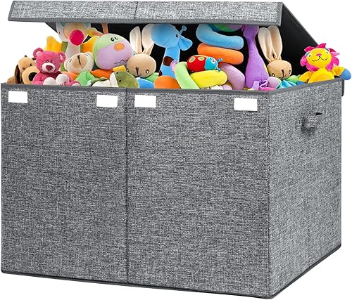 Miniatura 102 de popoly Caja de juguetes grande con tapa abatible, contenedor plegable para niños, niñas, guardería, sala de juegos, 25 x 13 x 16 pulgadas (rosa
