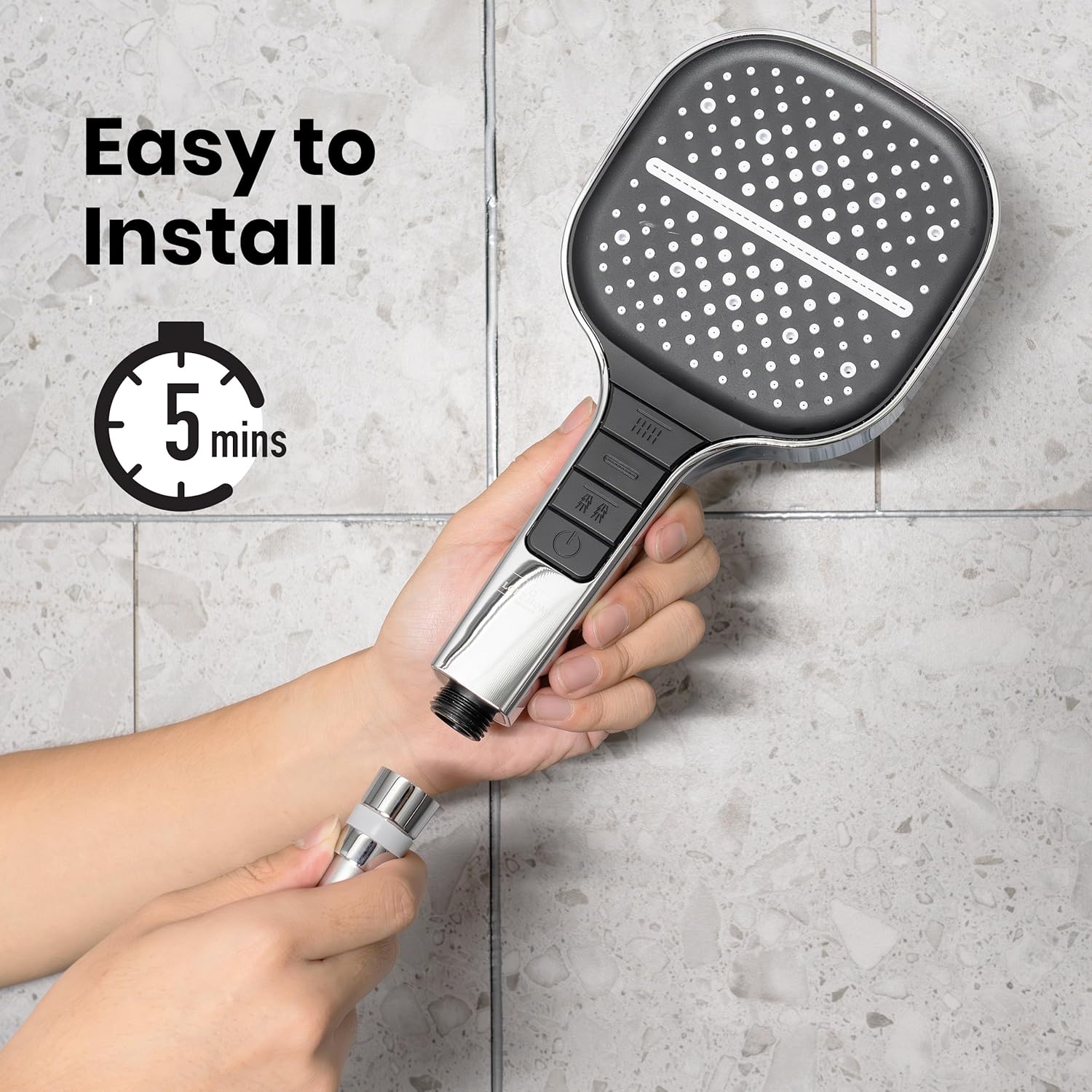 Loft Home Essentials Shower Head (Only) - Maas & Bath 8-in-1 Chrome ShowerHead Handheld with 8 Customizable Spray Button Settings, High Water Pressure & Water Saving Design with Easy DIY Installation