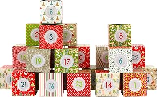 Papierdrachen calendario de adviento DIY para rellenar - set de cajas - motivo rojo verde beige - 24 cajas de colores de cartón para colocar y rellenar - 24 cajas - Navidad.