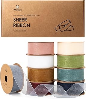 Vitalizart 1" x 90Yd Organza Ribbon Mixed Color Sheer Ribbons Set 10 Yd x 9 Rolls Handmade for Gift Wrapping Christmas Tree Crafts Bows Wedding Invitations Wreaths Wrap