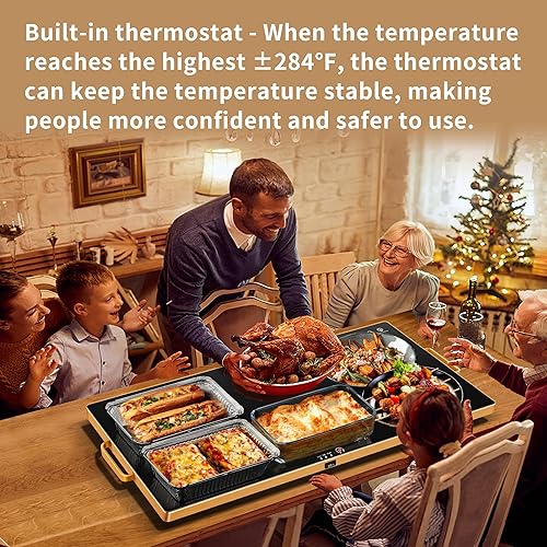 Miniatura 6 de Bandejas de calentamiento para bufés de fiesta (XXL 32 x 18 pulgadas), tapete de calentamiento para alimentos con termostato y calefacción de