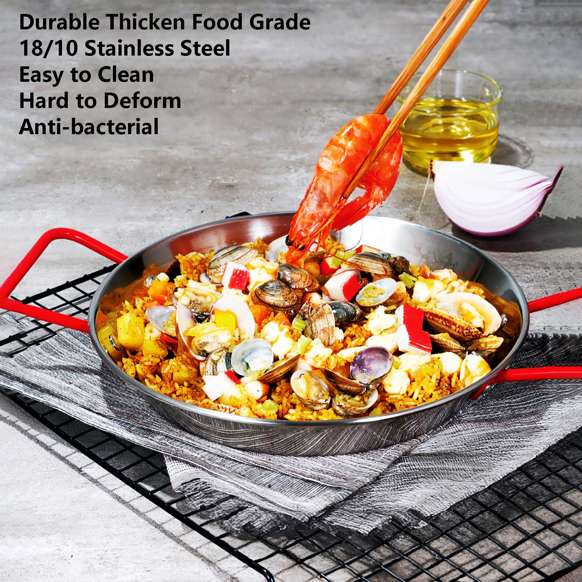 Ponixa Padella per paella in acciaio inox con manici rossi (28 cm for 2-3 person)