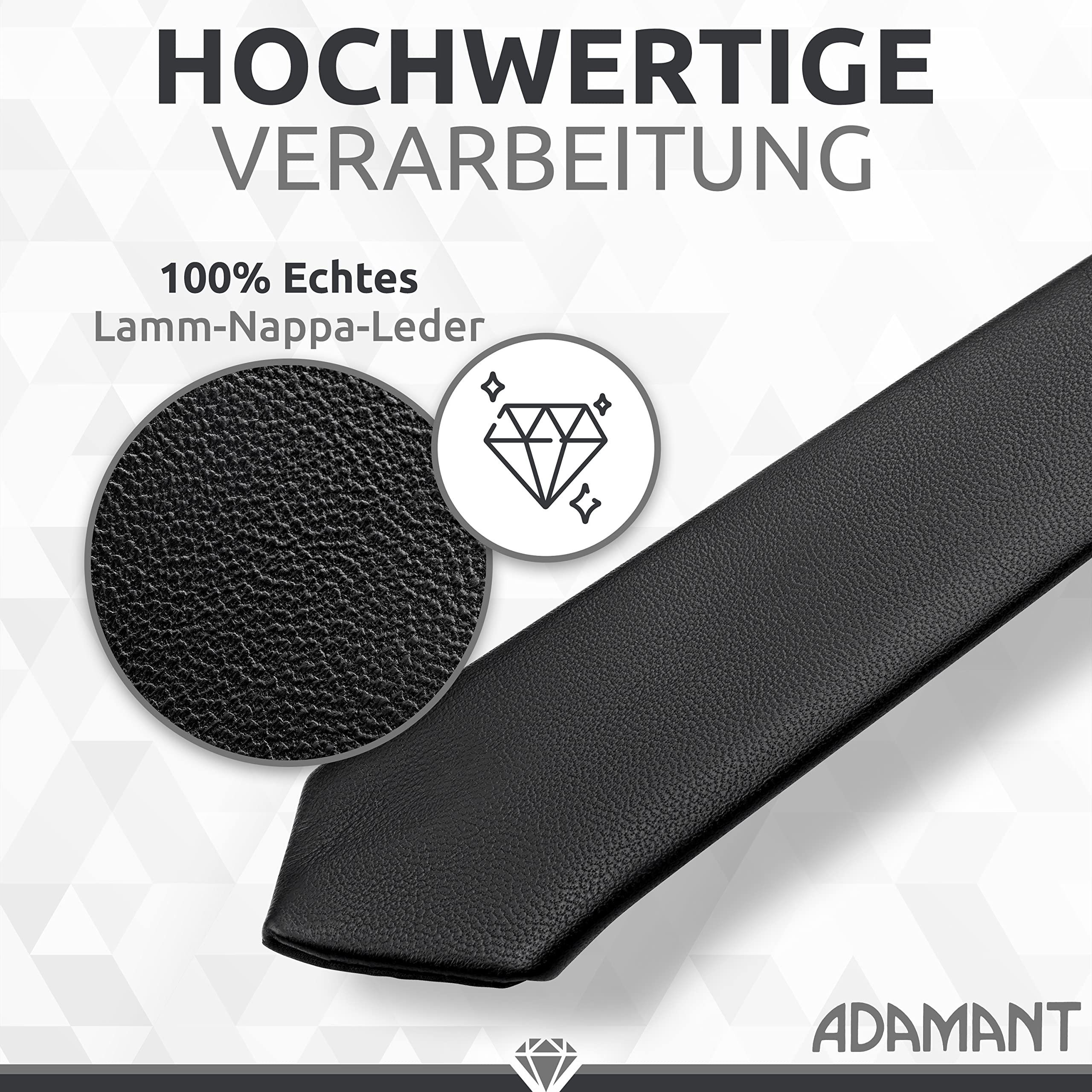 ADAMANT Echt-Lederkrawatte 100% Echtes Lamm-Nappa-Leder 4,5cm Schmal -Made in Germany-