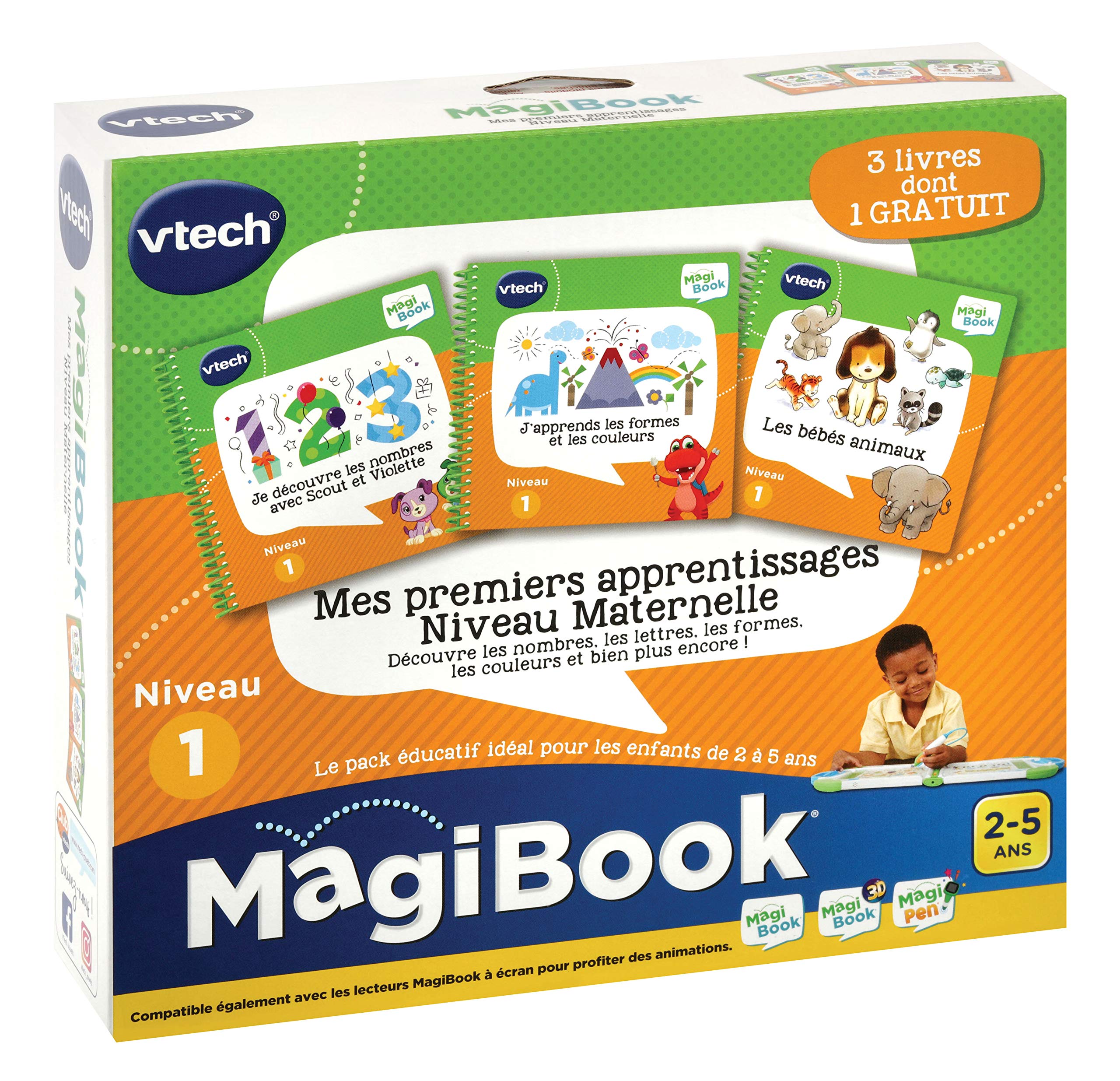 VTech - MagiBook Starter Pack Vert, Livre Interactif Enfant – Version FR & Livre MagiBook - Mes Premiers apprentissages Niveau Maternelle - Pack de 3 Livres, Livres éducatifs – Version FR