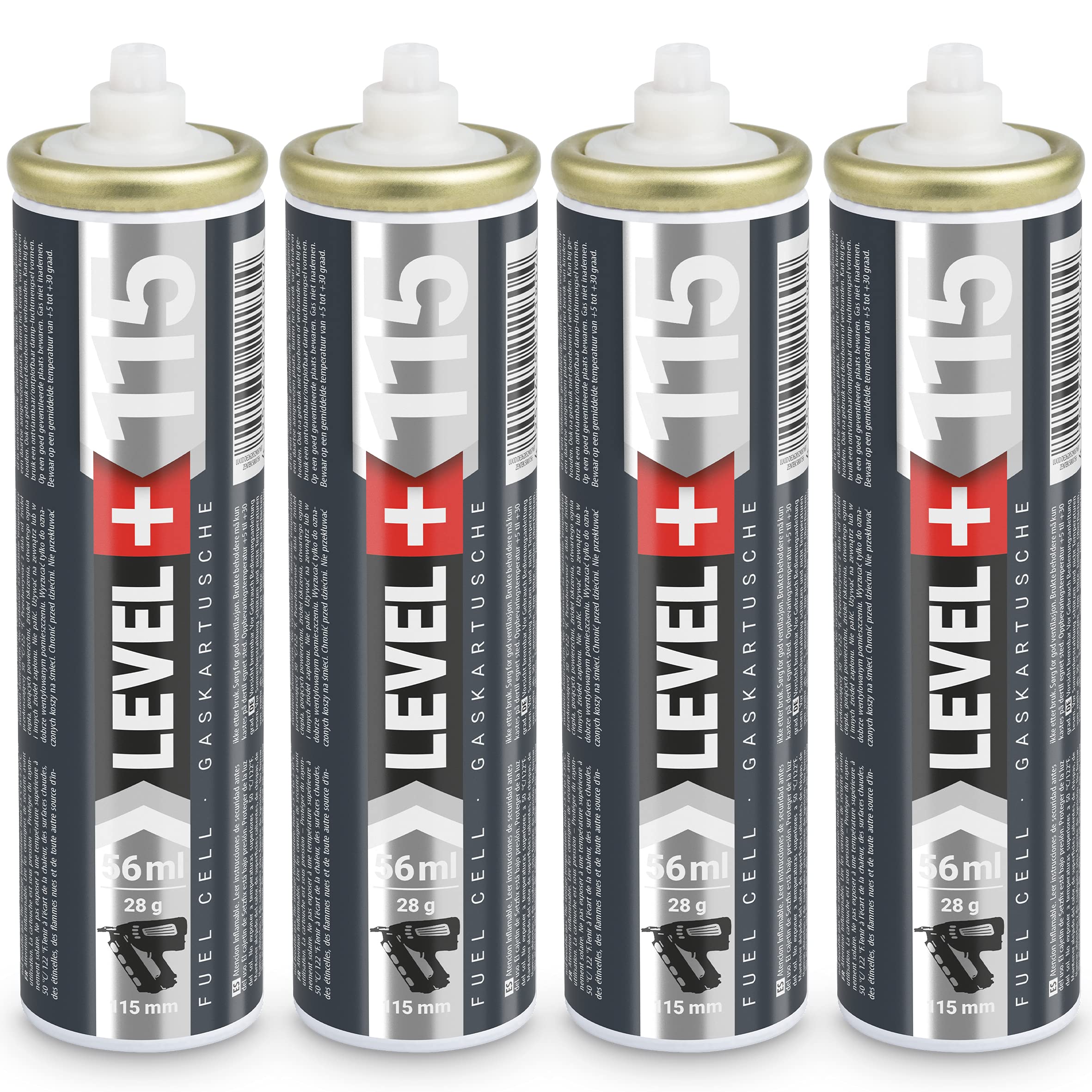 Gas Cartridge for Gas Powered Setting Devices, Fuel Cell, Replacement Gas, 115 mm / 56 ml / 28 g / 32 Gas Cartridge for Gas Nailers RM115 Pack of 4