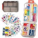 Pill Organizer with 161 Medicine Labels, Daily Travel Pill Case (Grey) | Compact 10-compartment pill case and pill box with 161 medicine labels for 7-day planning, vitamins, supplements, and travel