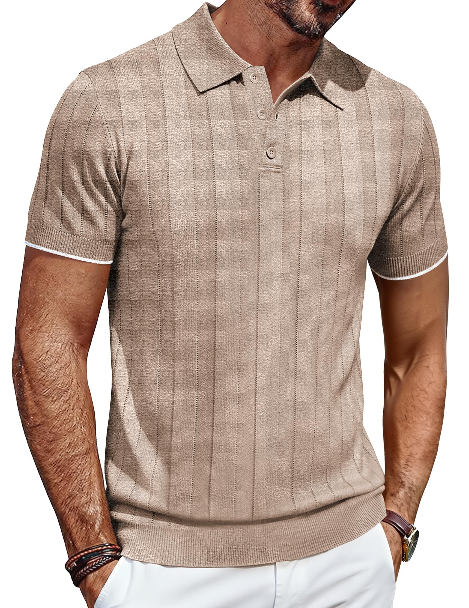 COOFANDY Poloshirt Herren Kurzarm Sommer Shirts Strick Poloshirt Business Golf Tshirt Casual Urlaub Polohemd mit Knopfleiste