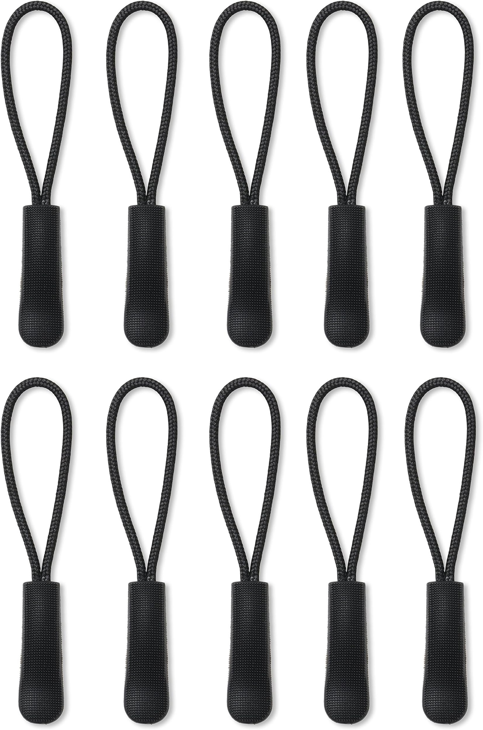 [10] Zipper Pulls - Strong Nylon Cord with Ergonomically Designed Rubber No Slip Textured Gripper Pull to Fit Any Zipper Materials-Zipper Fixer-by NEO Tactical Gear (Black/Black)