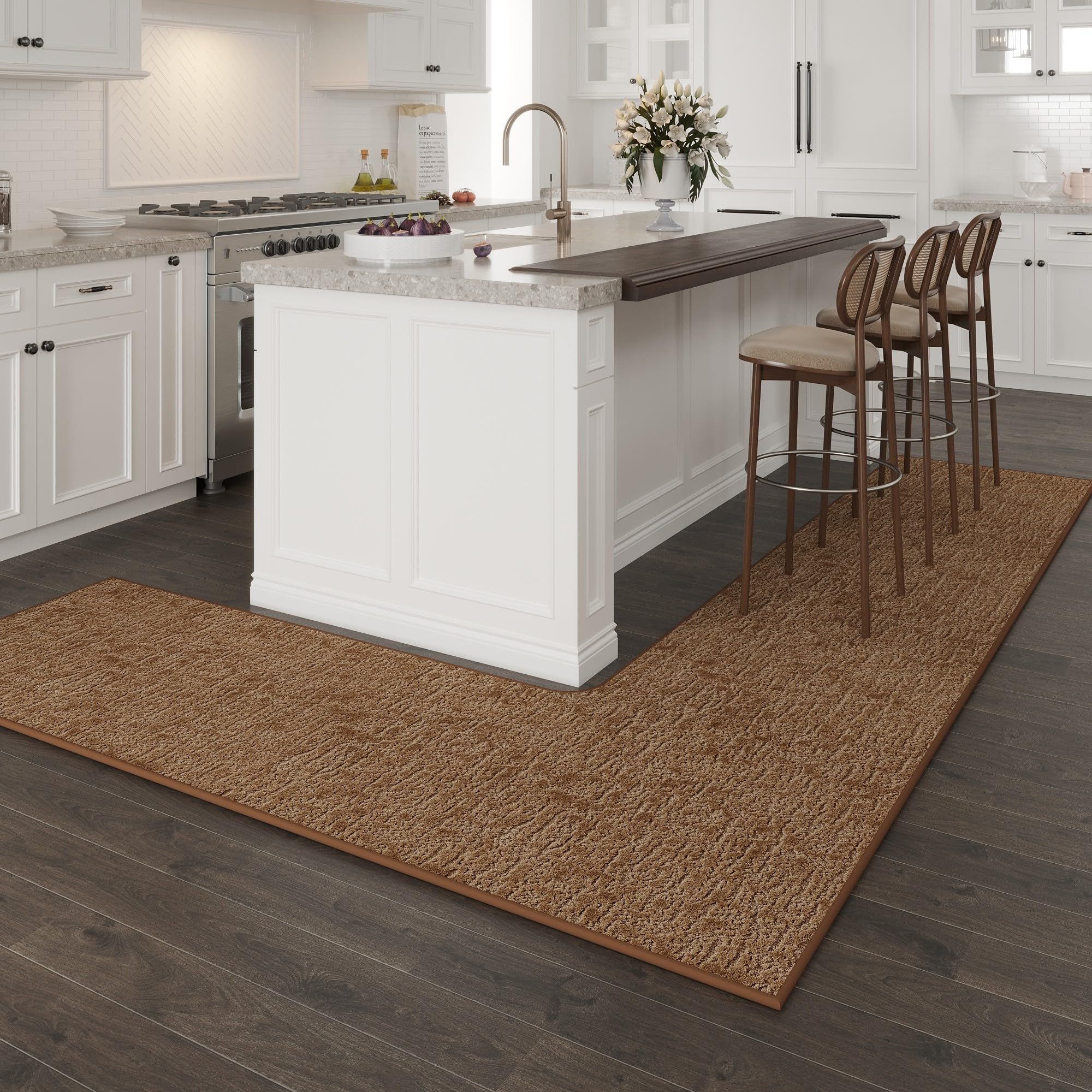 Washable Corner Kitchen Mat, L Shape Rug for Island Table, Super Absorption Velvet Rugs for Floor, Skid Free Right/Left Corner Rug for Door, Bathroom,