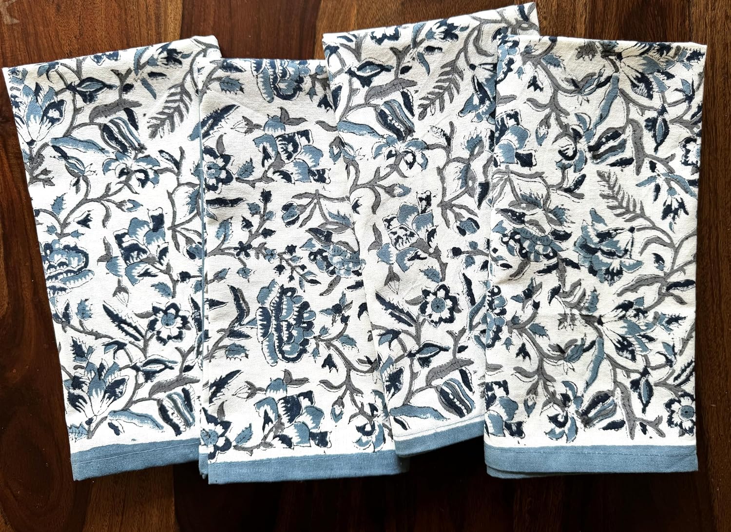 ATOSII Jodhpur Blue 100% Cotton Fall Cloth Designer Dinner Napkins, Handblock Print, Washable Durable Linen for Everyday Use Weddings Parties Outdoors I 20 X 20 Inches I Set of 4