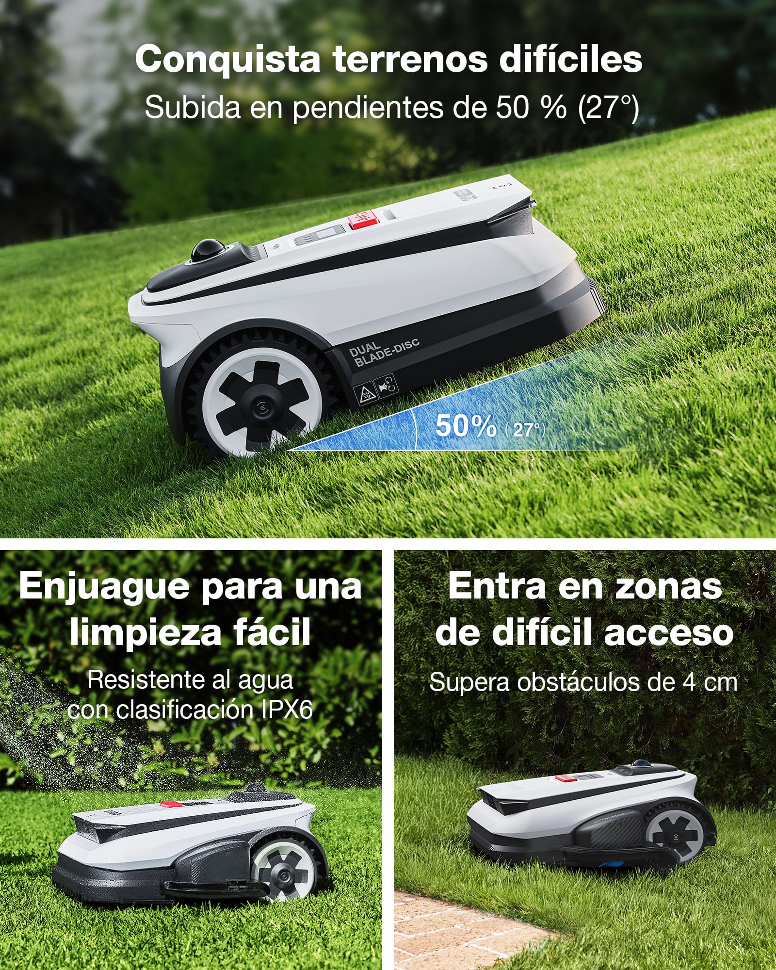 Robot Cortacésped Ecovacs Goat A1600 LiDAR Pro sin Cable Delimitador, 1600 m², Navegación Dual-LiDAR de 360°, Mapas Automáticos, Detección de Obstáculos 3D con IA, Carga Superrápida