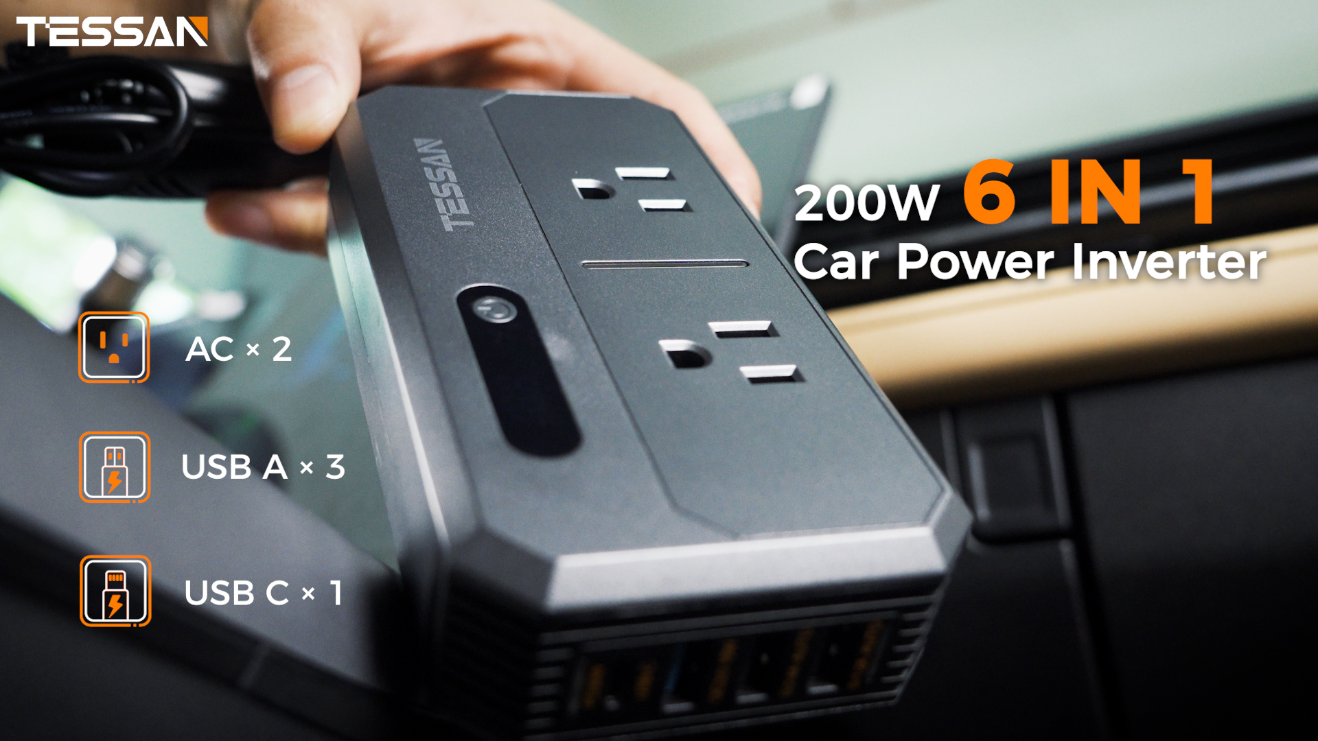 Amazon.com: 200W Car Power Inverter, TESSAN 12V DC to 110V AC Converter  with 2 AC Outlets and 4 USB Ports, PD/QC 3.0 Fast Charging, Car-Essentials  for Camping, Road Trip, Gray : Automotive