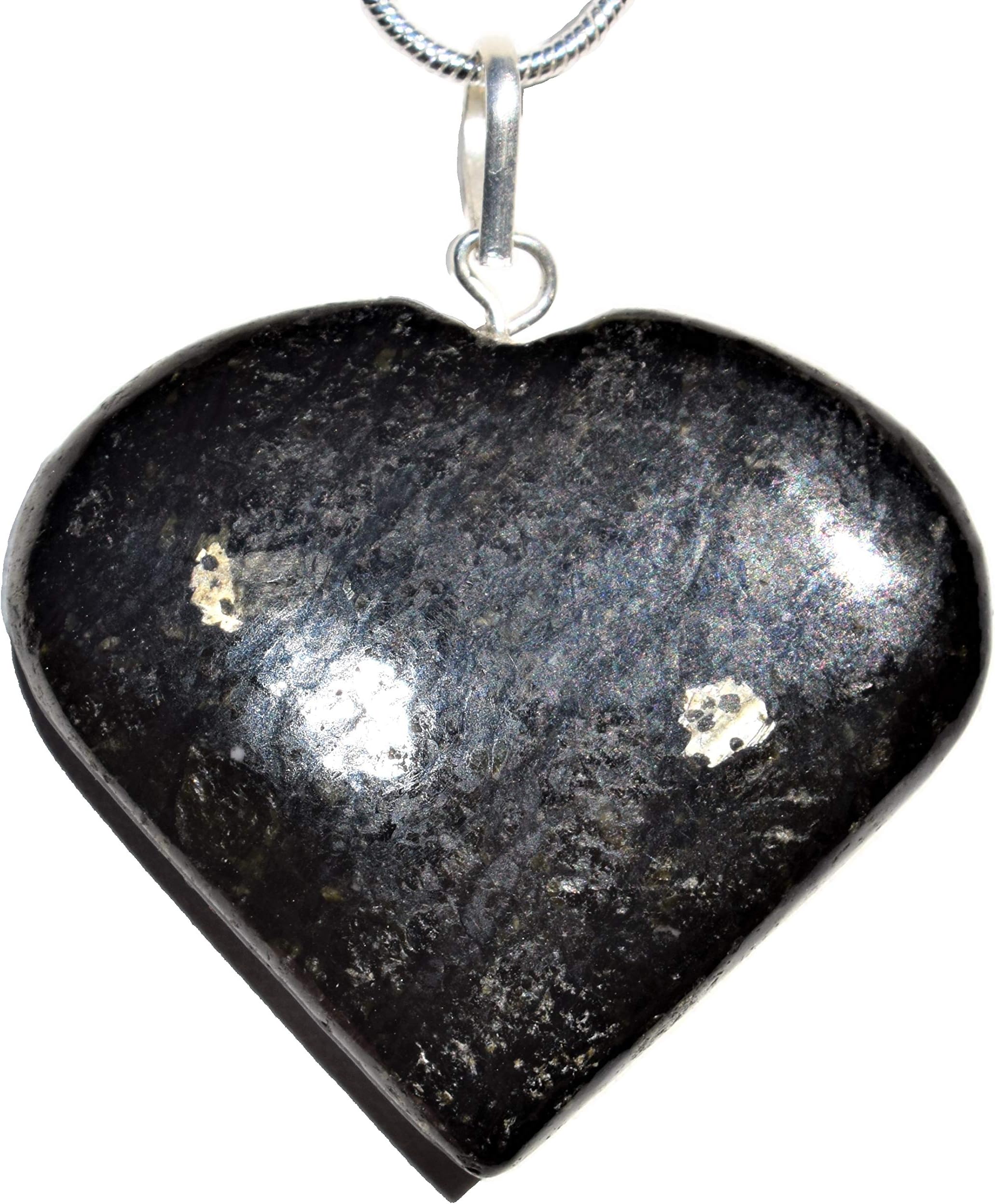 Zenergy GemsCHARGED Natural Himalayan Gemstone Crystal Puffy Heart Pendant Necklace + 20' Silver Chain + Selenite Charging Heart [Included]
