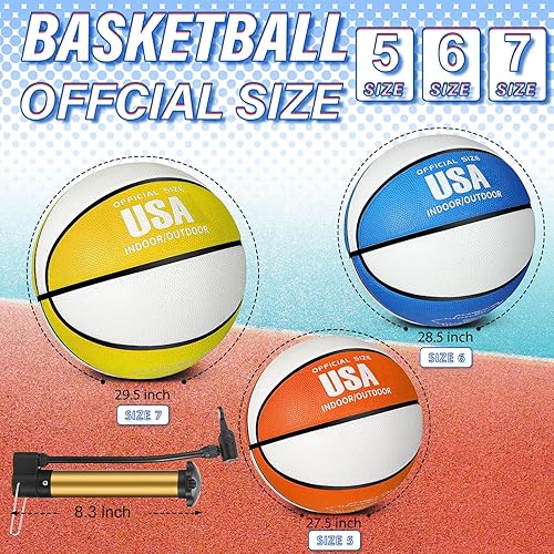 Miniatura 2 de Lenwen Baloncesto de goma de 12 piezas de baloncesto a granel de tamaño oficial con bomba para práctica de juego, entrenamiento de calle, regalo
