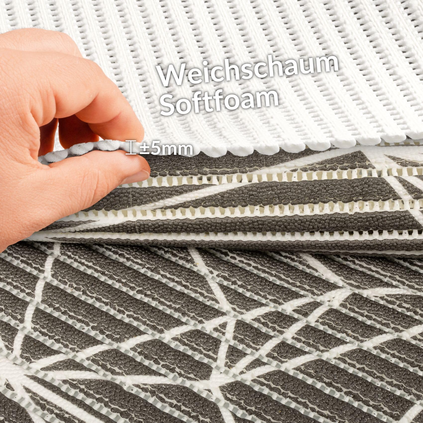 ANRO Weichschaummatte Badematte Bad Dusche WC Vorleger Teppich Antirutsch Badläufer Prisma Schwarz 500x130cm