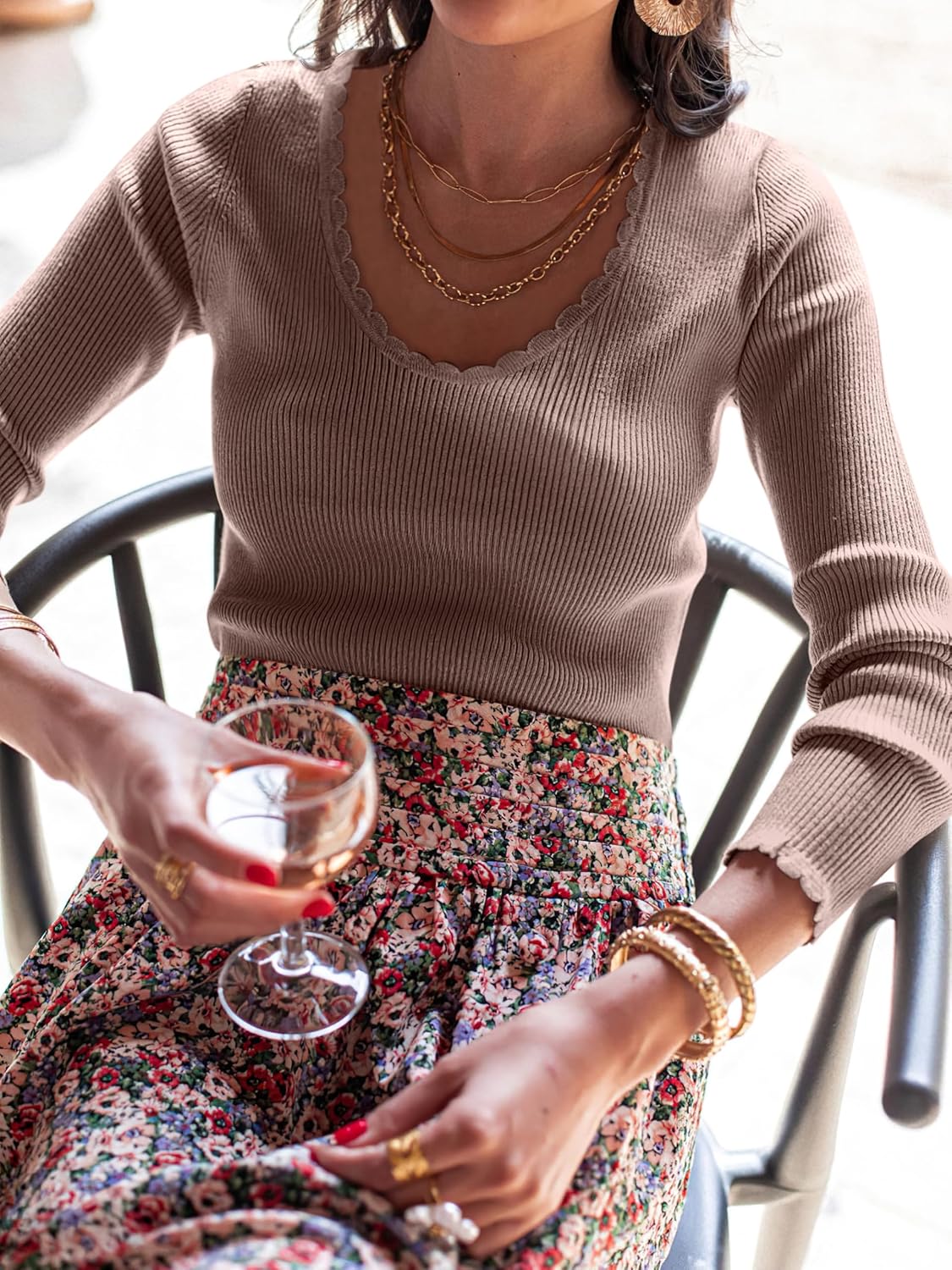 ANRABESS Womens Ribbed Fitted Sweater Long Sleeve Shirts Scoop Neck Lightweight Casual Knit Slim Tops 2025 Fall Outfits - Image 3