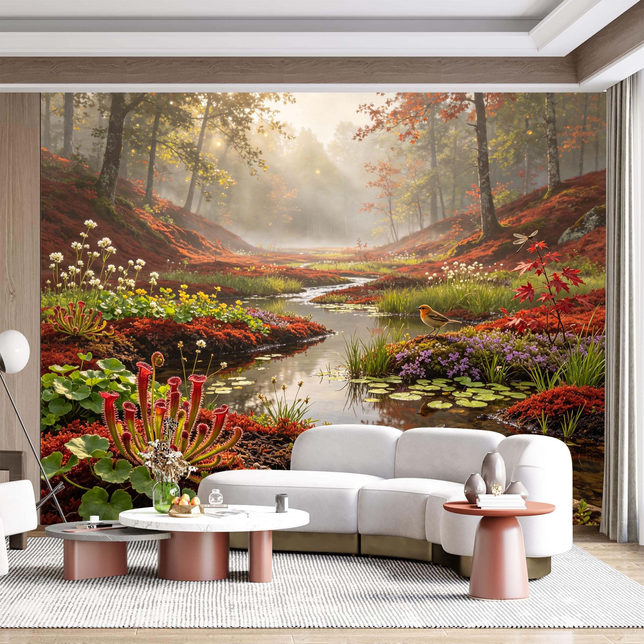 Custom Size Wall Mural Tranquil Forest Stream Autumn Landscape Botanical Nature Photography SelfAdhesive Wall Fabric Removable for Home Office Decor