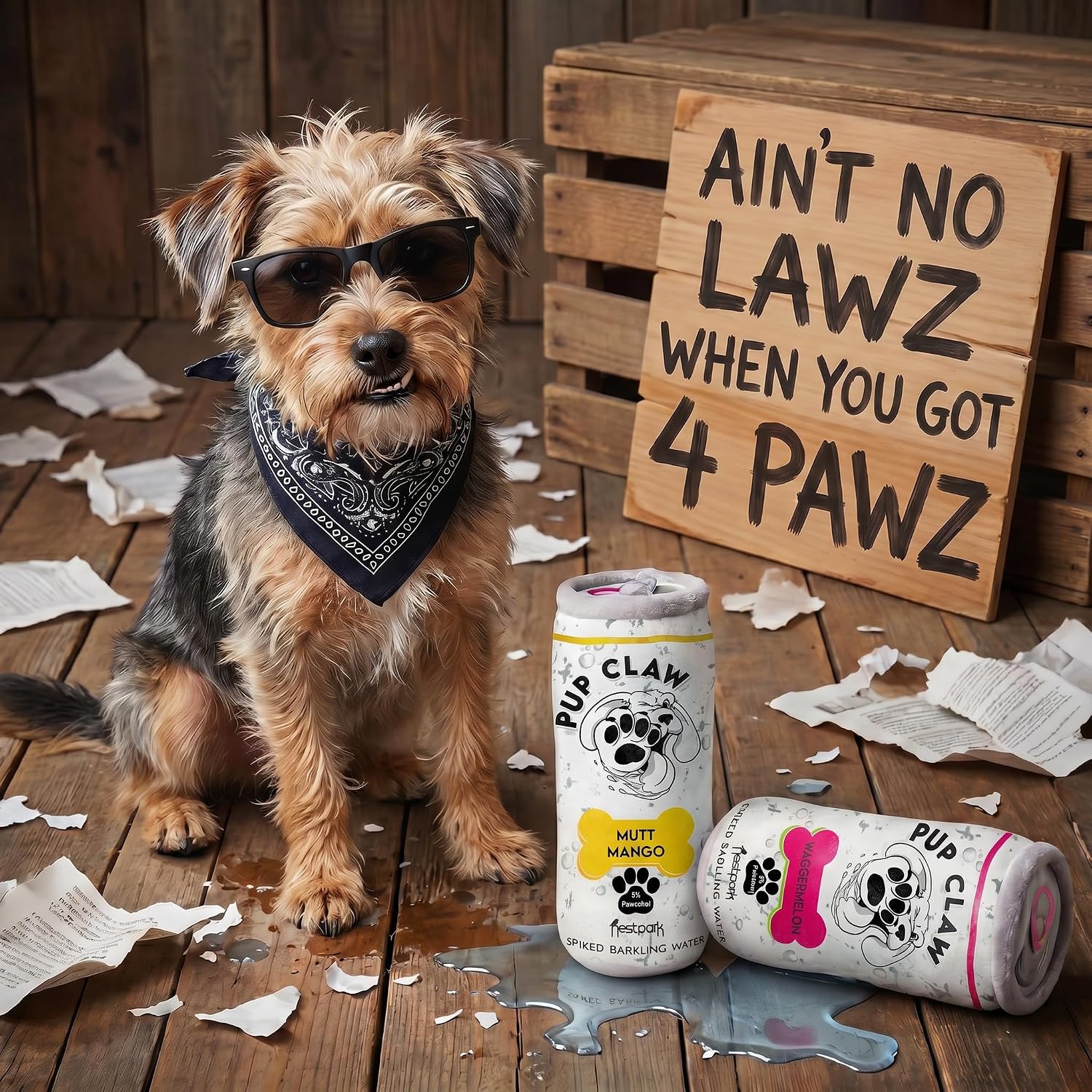 Nestpark Pup Claw Dog Toys - Funny Cute Plush Dog Toys with Squeaker and Crinkle - Parody (2 Pack) (Tropical Pack)